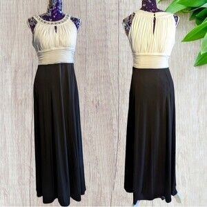 Sangria 10P Empire Waist White and Black full length gown